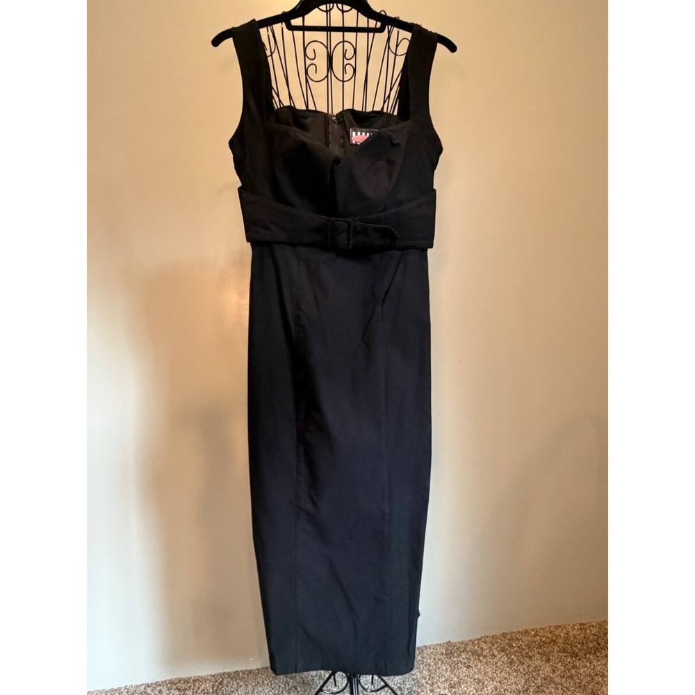 Pinup Couture Black Wiggle Midi Dress Belted Sweetheart Neck Rockabilly Small
